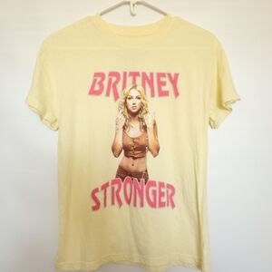 BRITNEY SPEARS STRONGER GRAPHIC TEE YELLOW PINK SHORT SLEEVE WOMENS ( S )